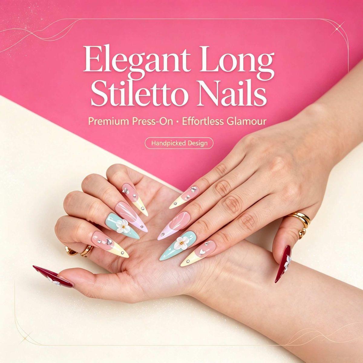 Premium Handmade Blossom Press On Nails Luxury Reusable False Nails